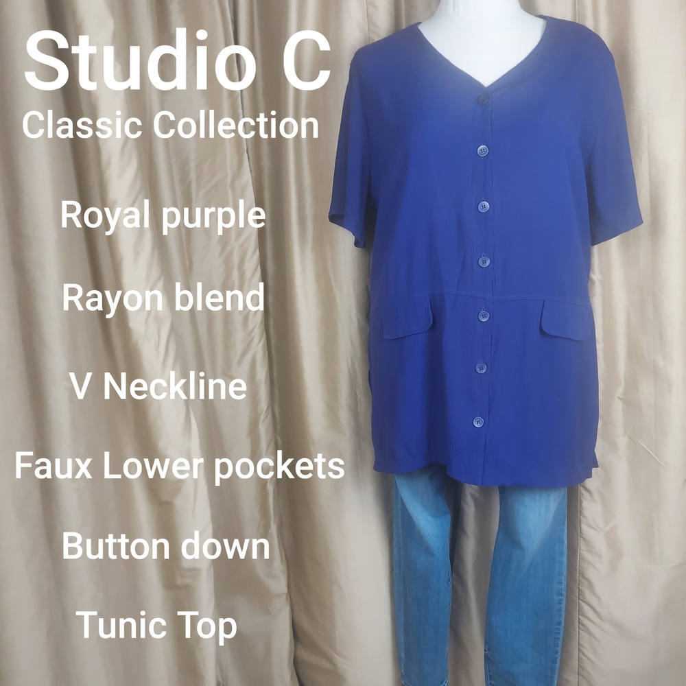Studio C Royal Purple Button Down Tunic Top
